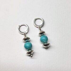 Silver & Kingman Huggie Hoops (Diamond Stamp)