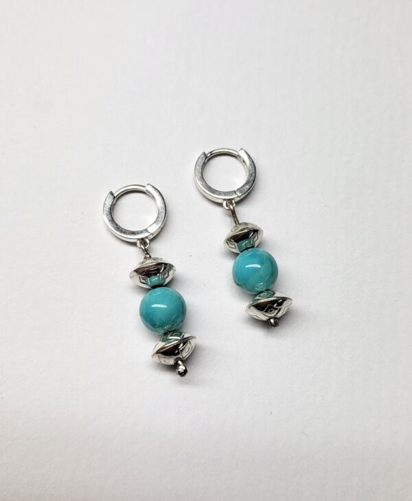 Silver & Kingman Huggie Hoops (Diamond Stamp)