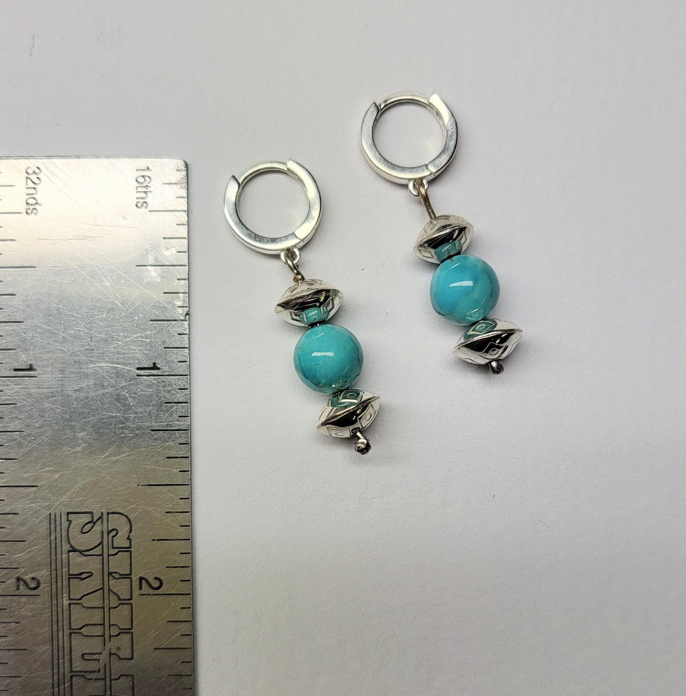 Silver & Kingman Huggie Hoops (Diamond Stamp) - Image 2