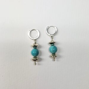 Silver & Kingman Huggie Hoops (Heart Stamp)