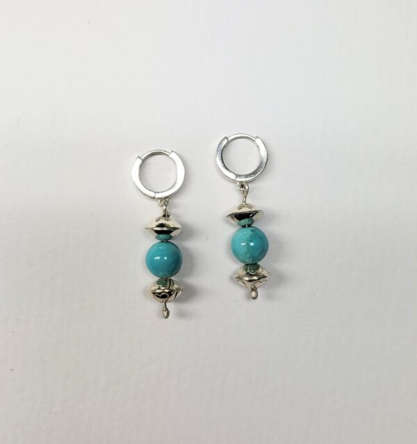 Silver & Kingman Huggie Hoops (Heart Stamp)