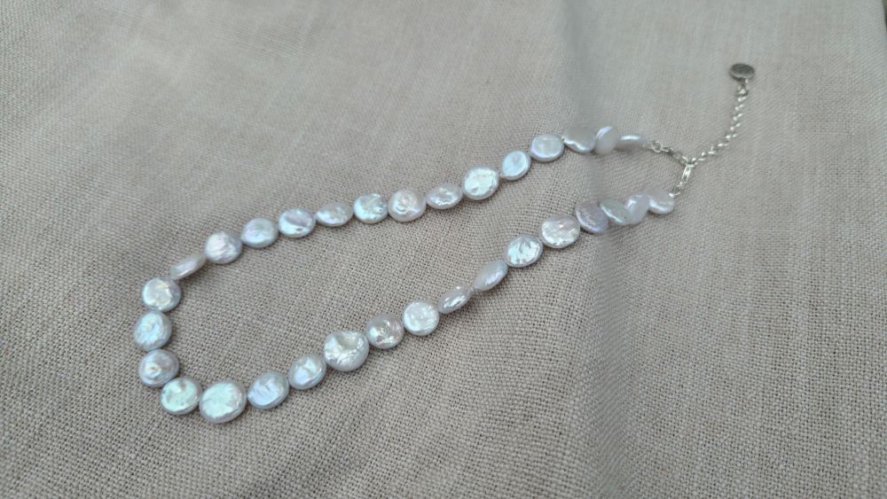 Freshwater Coin Pearl Necklace w/Extender