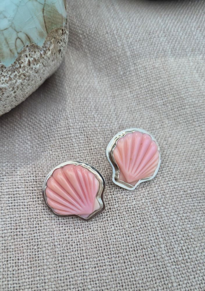 Carved Conch Seashell Earrings