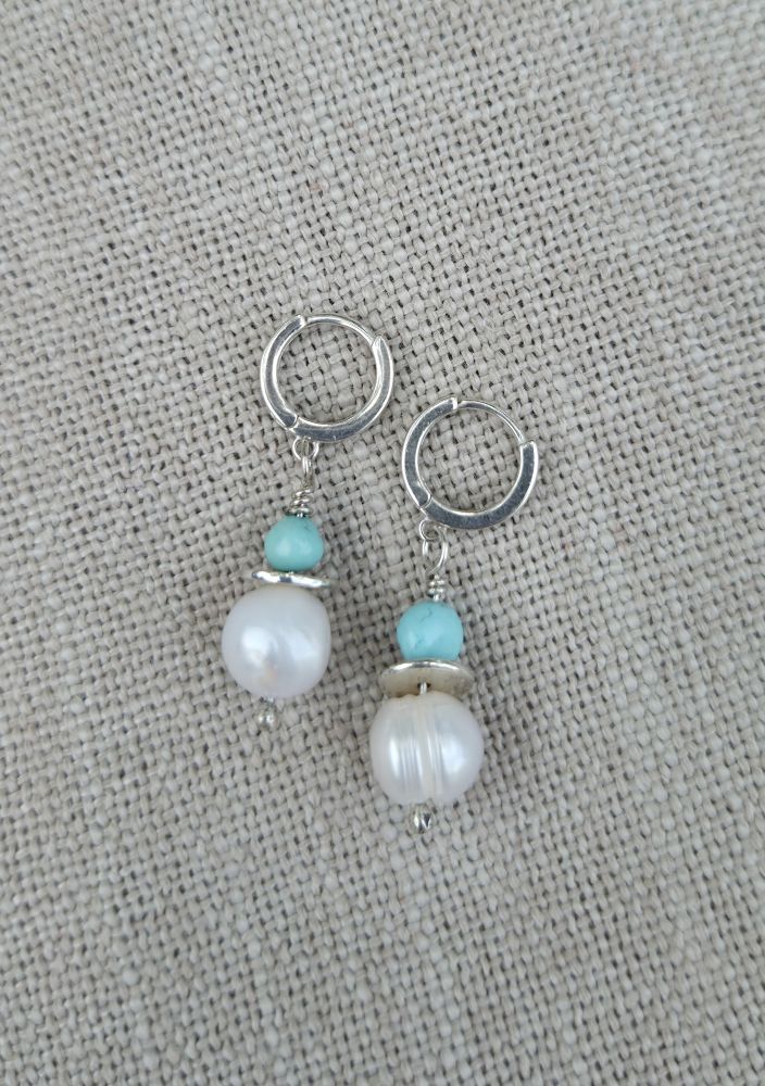 Lone Mountain Turquoise and Freshwater Pearl Earrings