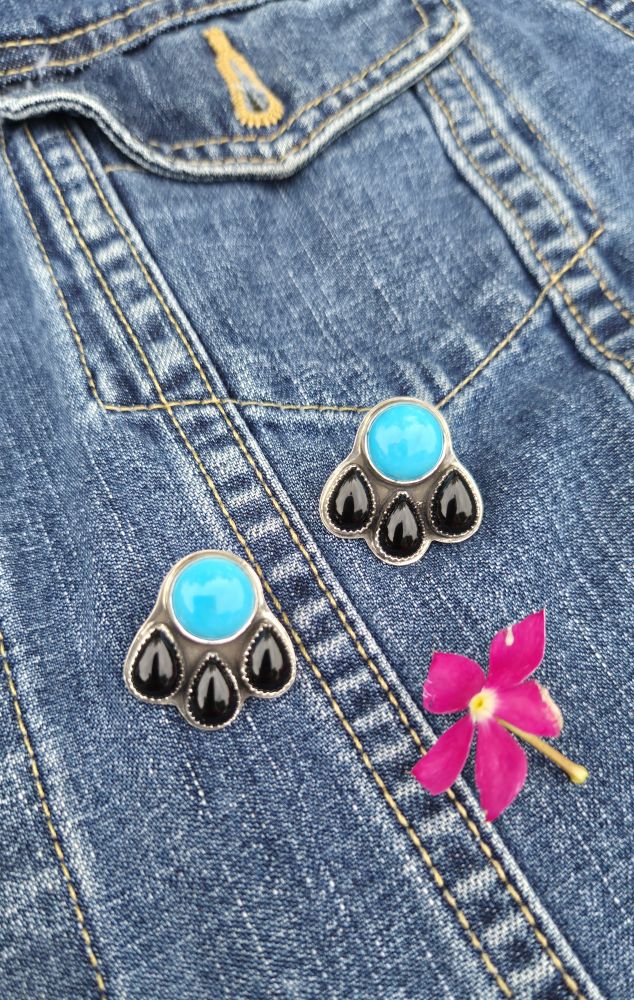 Old Ithica Kingman Turquoise and Black Onyx Earrings